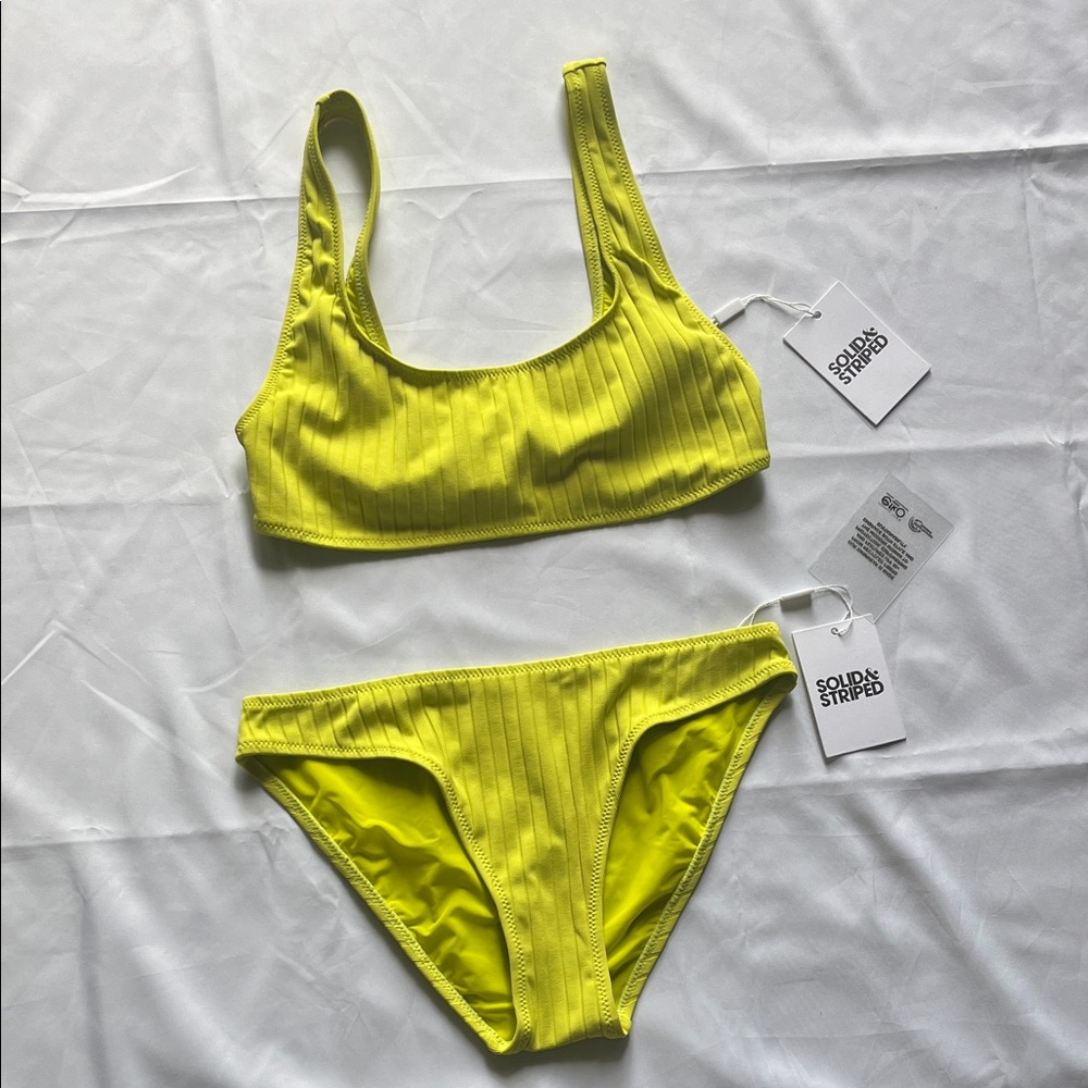 SOLID & STRIPED Neon Yellow Bikini Set Top Size S/ Bikini Size XS